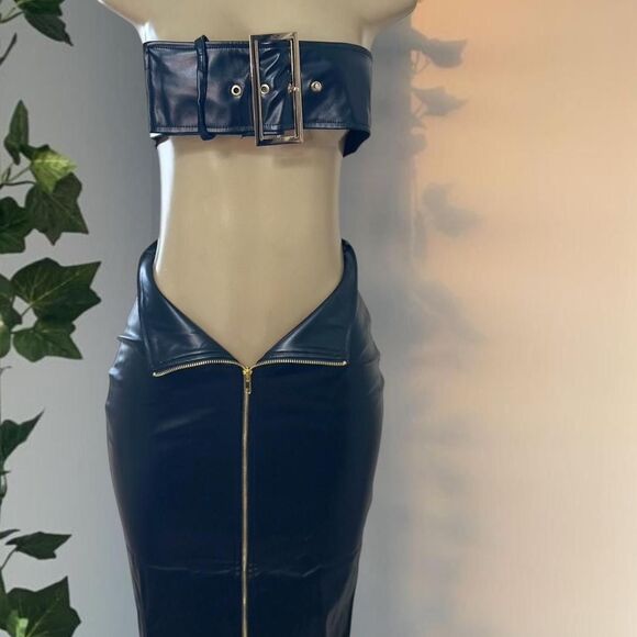 Black Faux Leather Two-Piece Set - Picture 1 of 6
